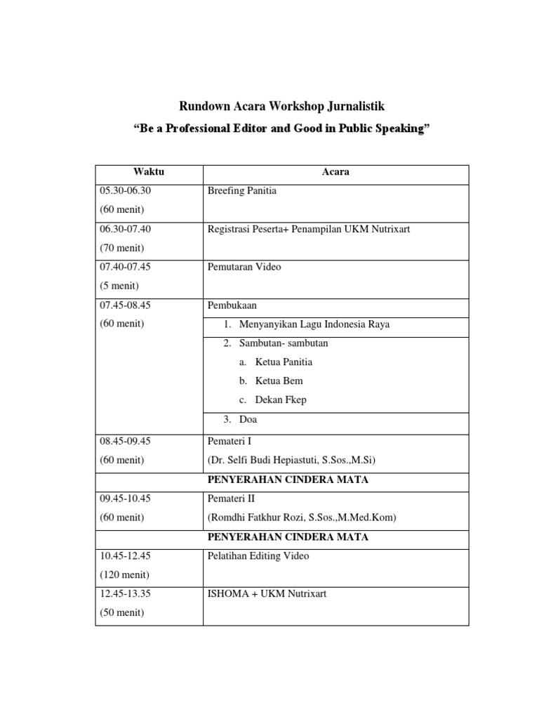 Rundown Workshop Jurnalistik 2023 | PDF | Sains & Matematika