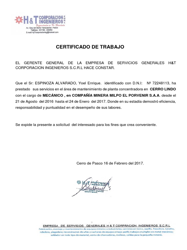 Certificado de Trabajo PDF