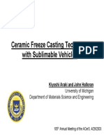 Ceramic Freeze Casting With Sublimeable Vehicles