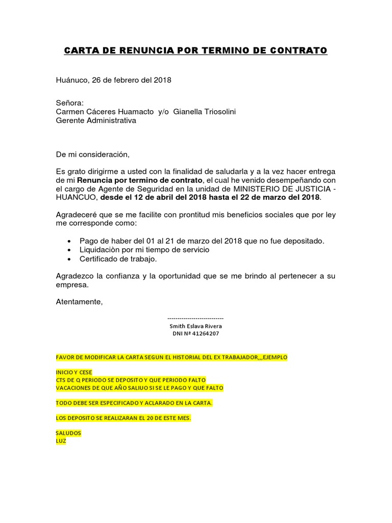 Modelo De Solicitud De Renuncia A Un Cargo  Vários Modelos