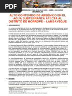 Contenido de Arsenico en El Agua