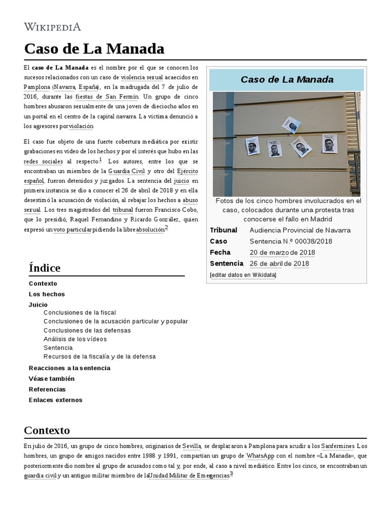 Caso De La Manada Pdf Violación Esfera Pública