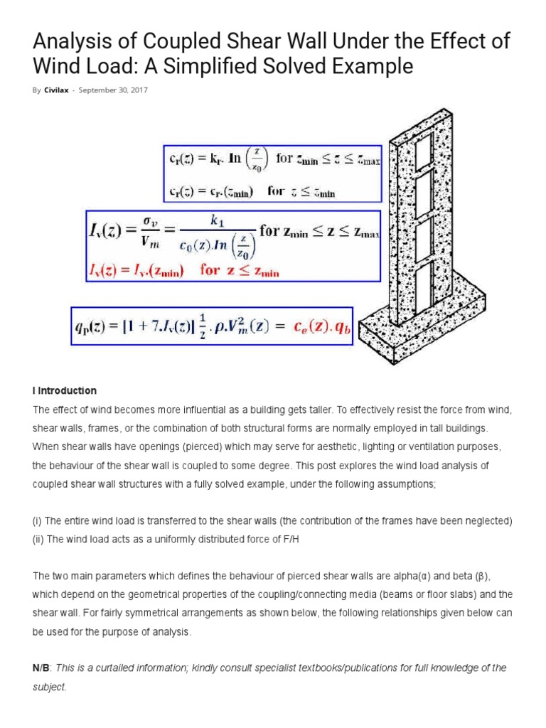 Coupled Shear Wall Wind Load Analysis | PDF | Applied And ...