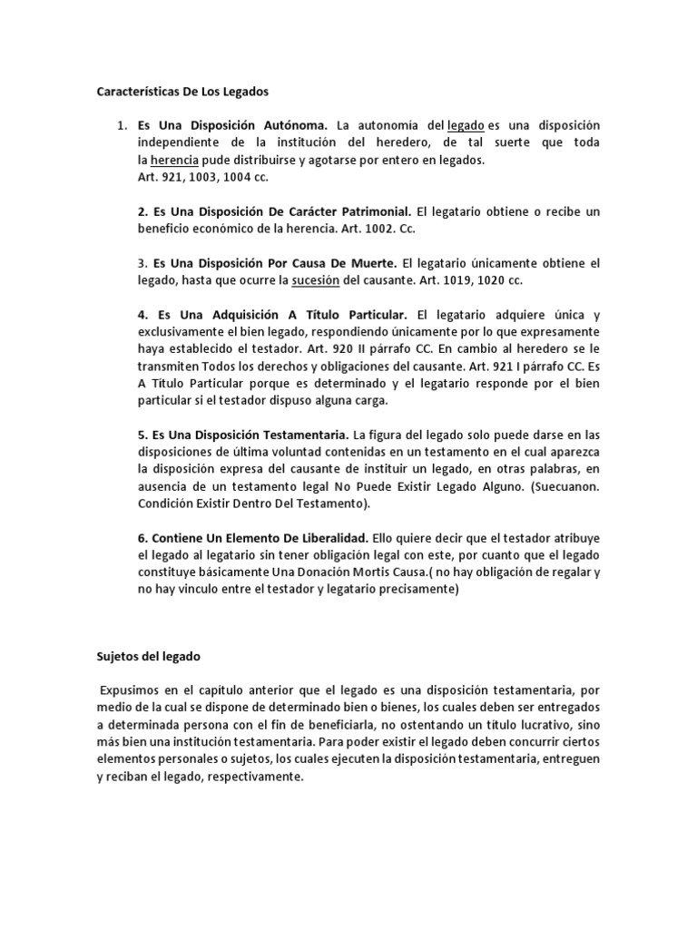 Características del Legado Testamentario | PDF | Legado | Herencia