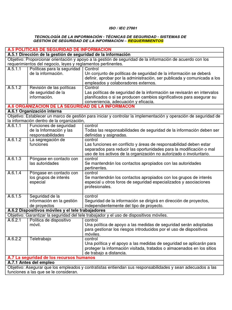 Controles de Seguridad en ISO 27001 | PDF | La seguridad informática ...