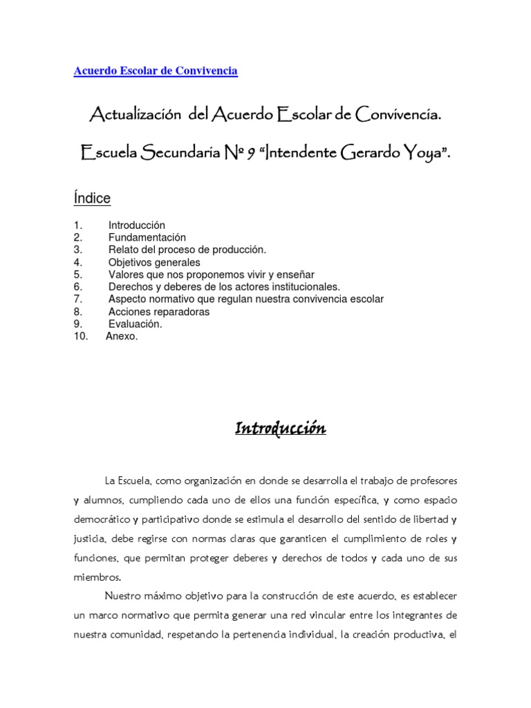 Acuerdo Escolar de Convivencia 2023 | PDF | Maestros | Institución