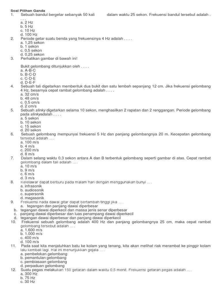 Soal Pilihan Ganda Getaran Dan Gelombang Kelas 8