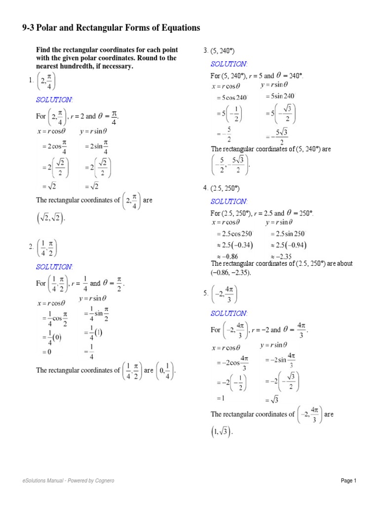 9-3 Polar and Rectangular Forms of Equations | Function (Mathematics ...