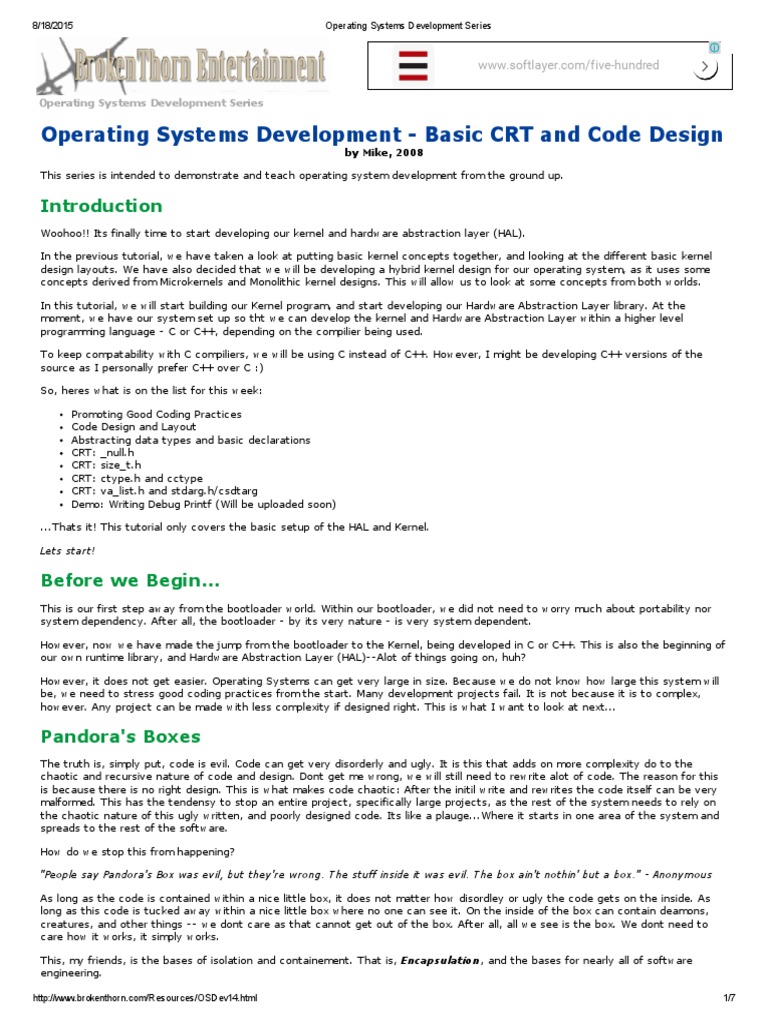 Operating Systems Development Series Basic CRT PDF Kernel
