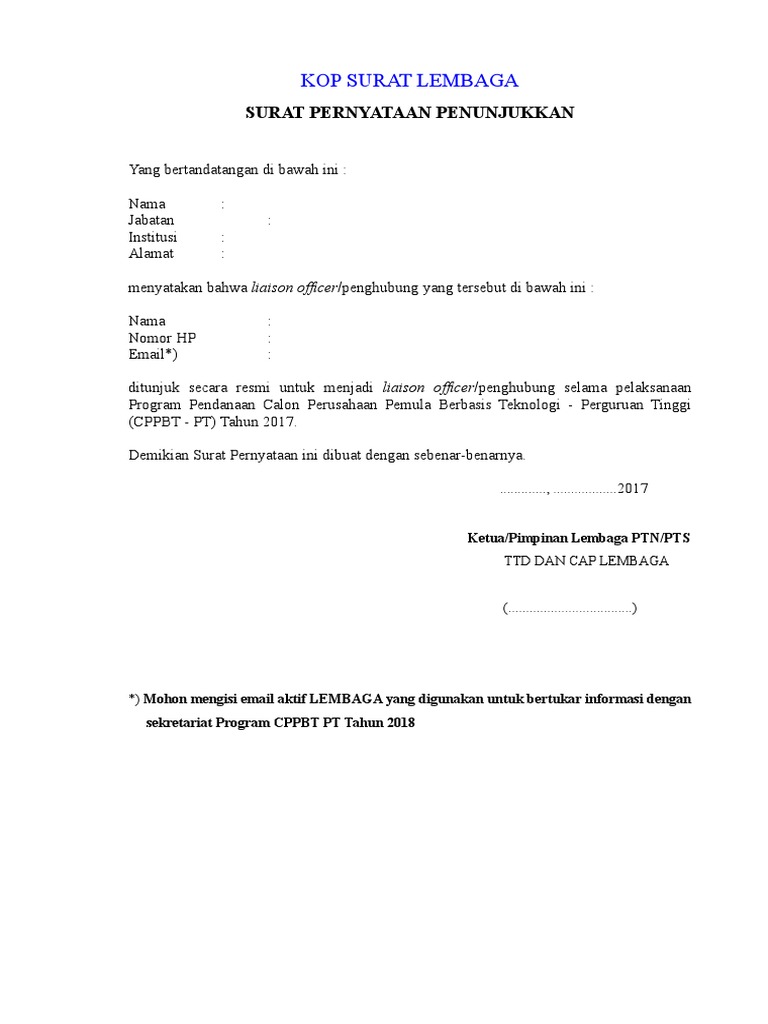Format Surat Pernyataan Penunjukan Lo