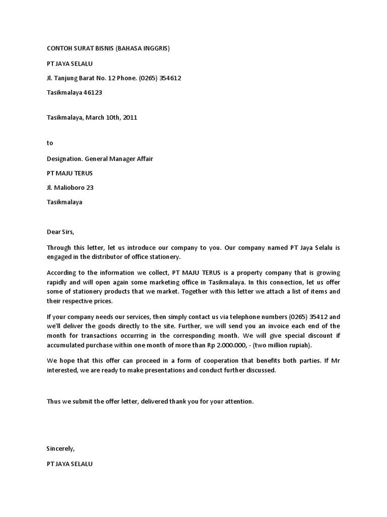 Contoh Surat Letter Of Intent Hartanah Malaysia
