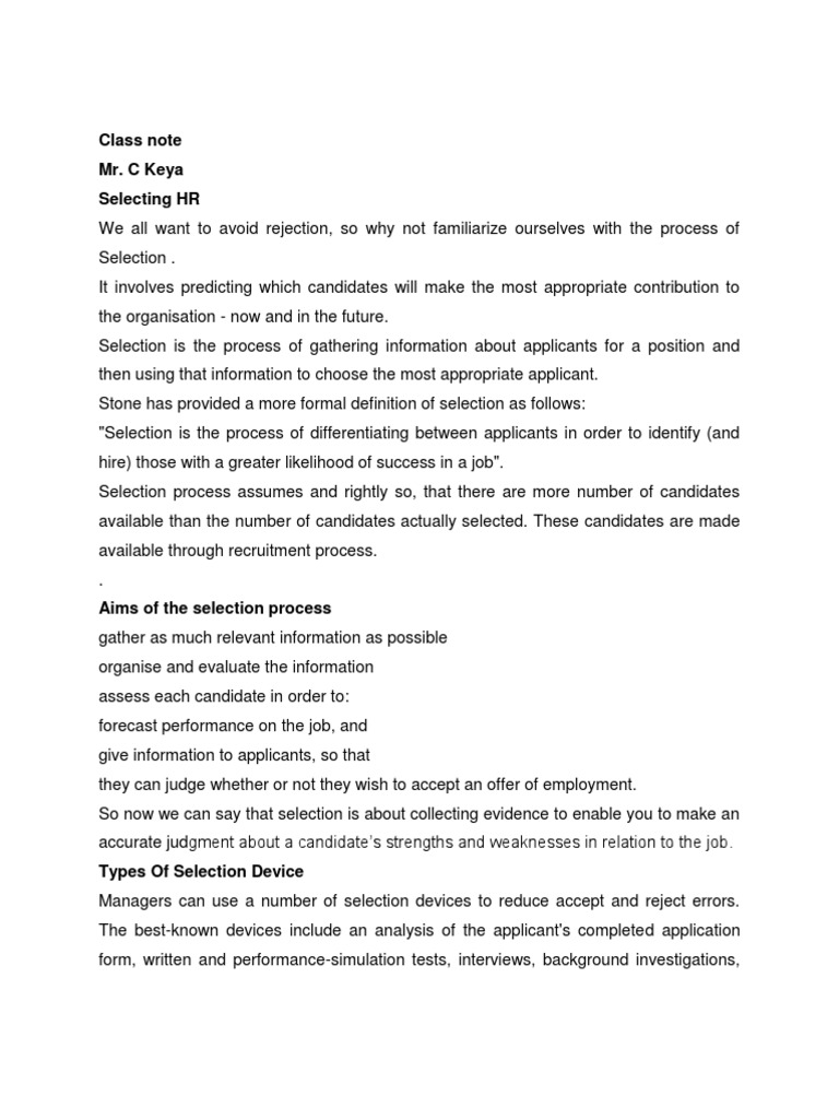 Selection Process in HR Management | PDF | Career & Growth | Business