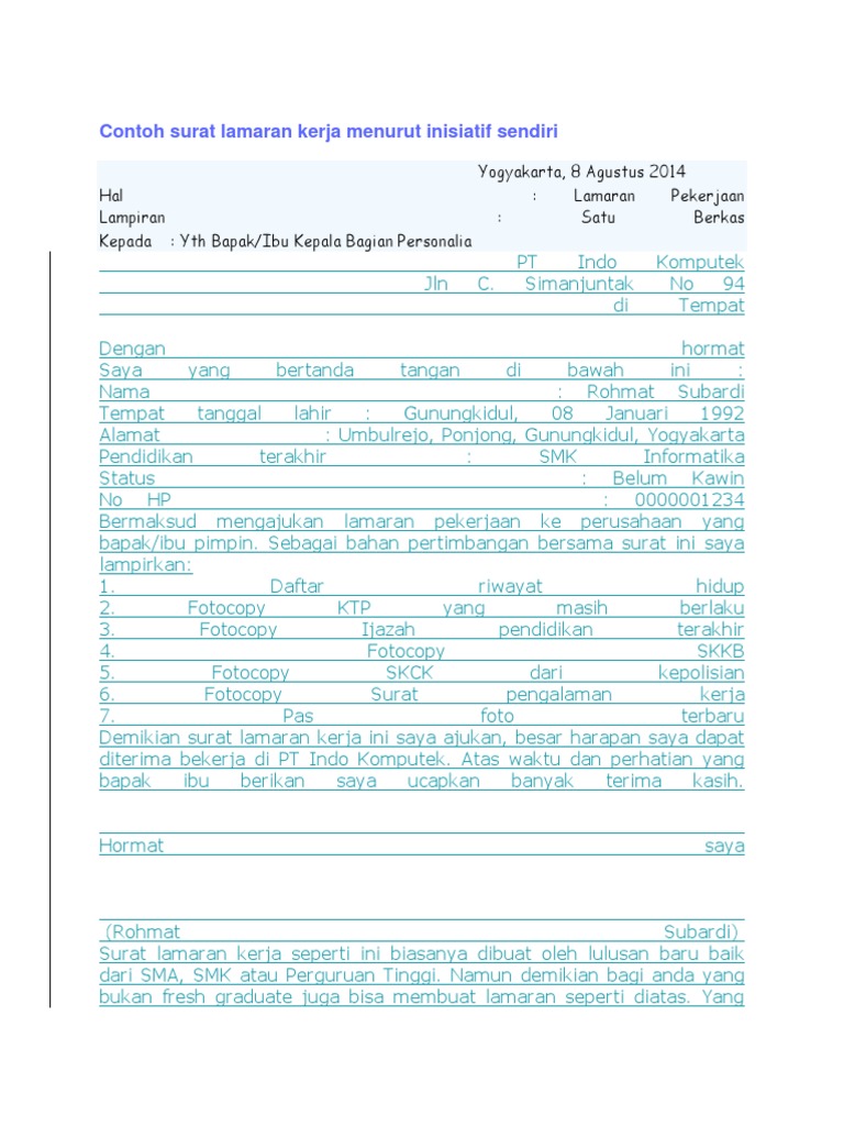 10000 Contoh Surat Lamaran Kerja Yang Baik & Benar ...