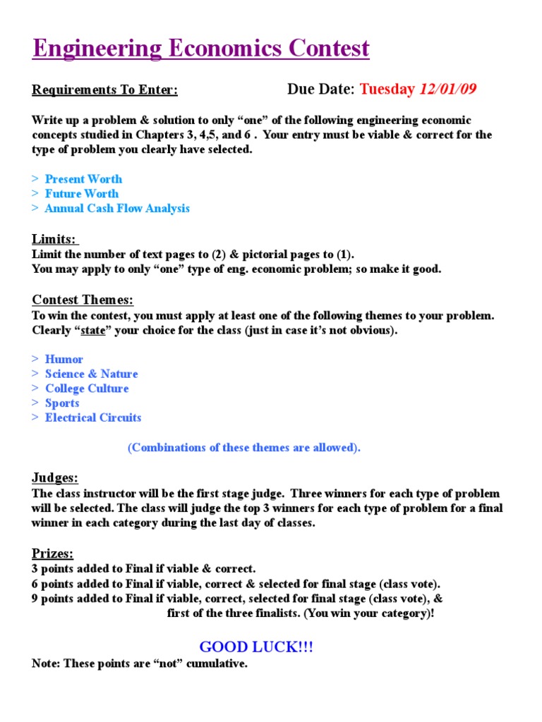 Engineering Economics Contest: Due Date | PDF | Teaching Methods ...