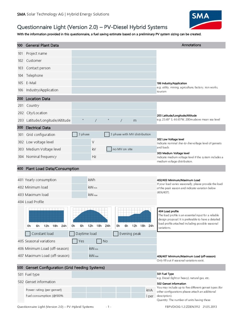 PV-Diesel Hybrid Systems Questionnaire | PDF | Photovoltaic System ...