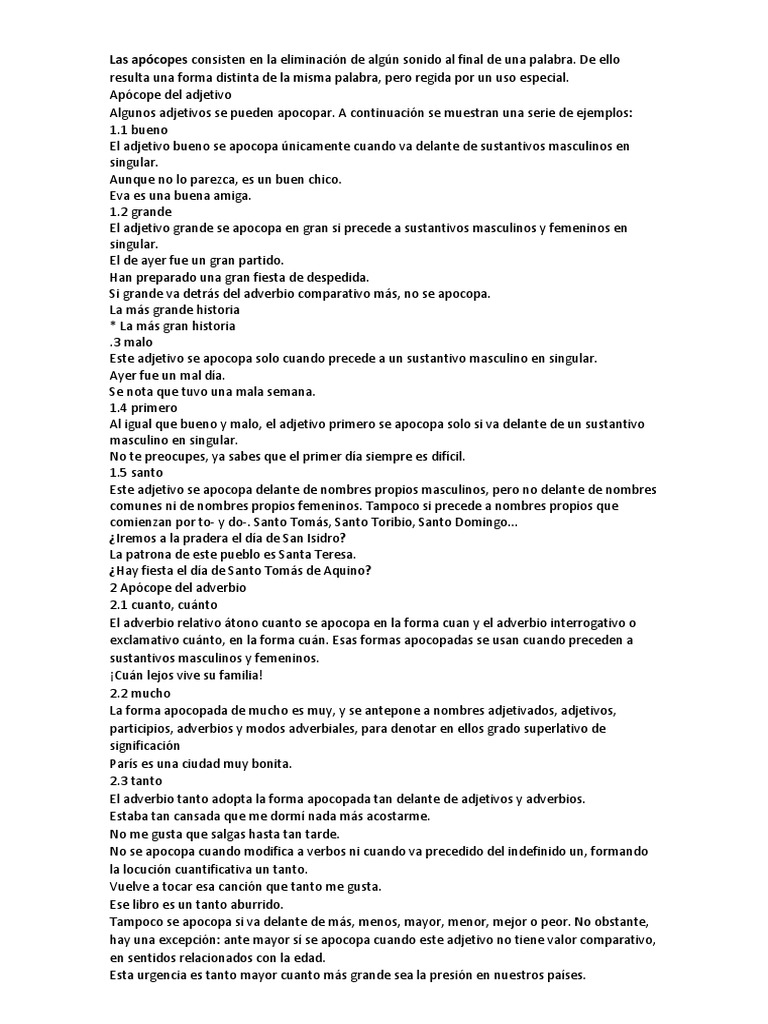 Apócope en adjetivos y adverbios | PDF | Adjetivo | Adverbio