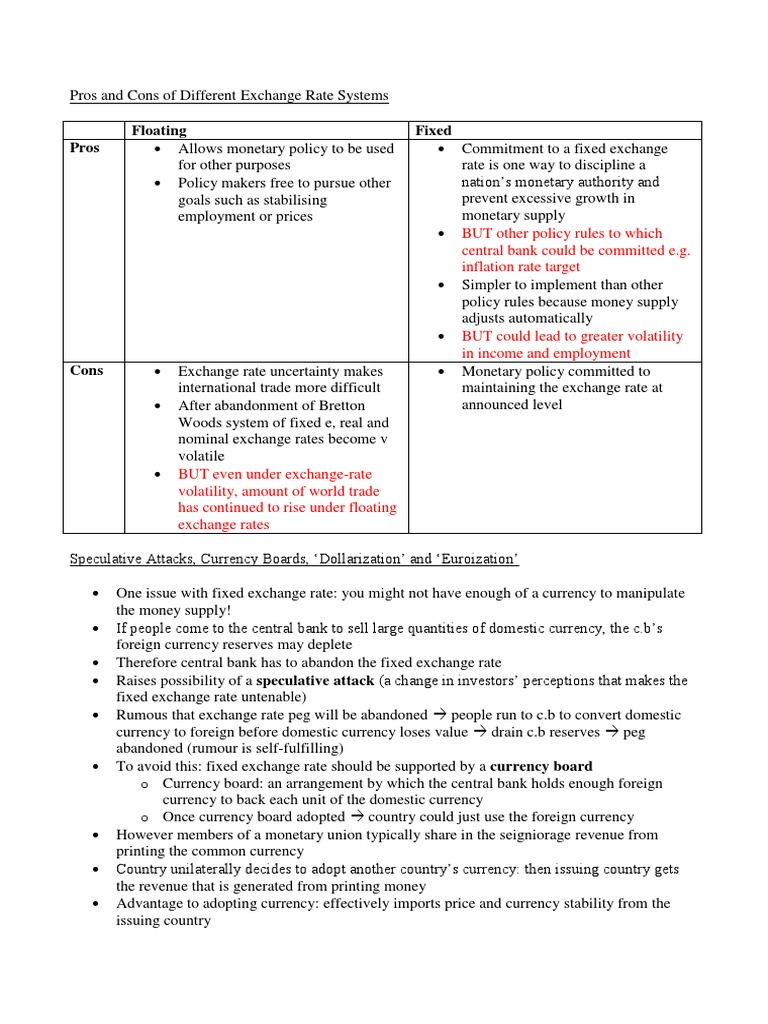 Pros and Cons of Different Exchange Rate Systems | Download Free PDF