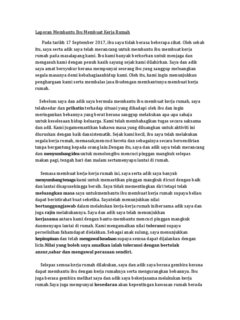 Kerja Amal Moral Spm Membantu Ibu Bapa Membersihkan