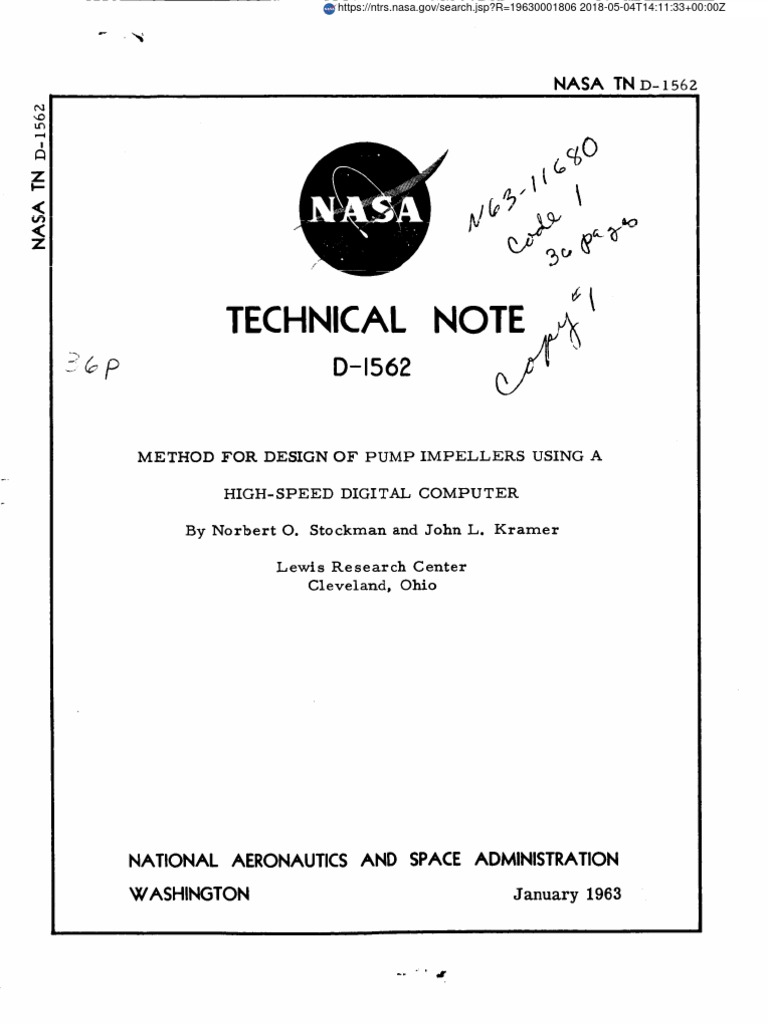 NASA Method for Designing Pump Impellers Using Digital Computers | PDF ...