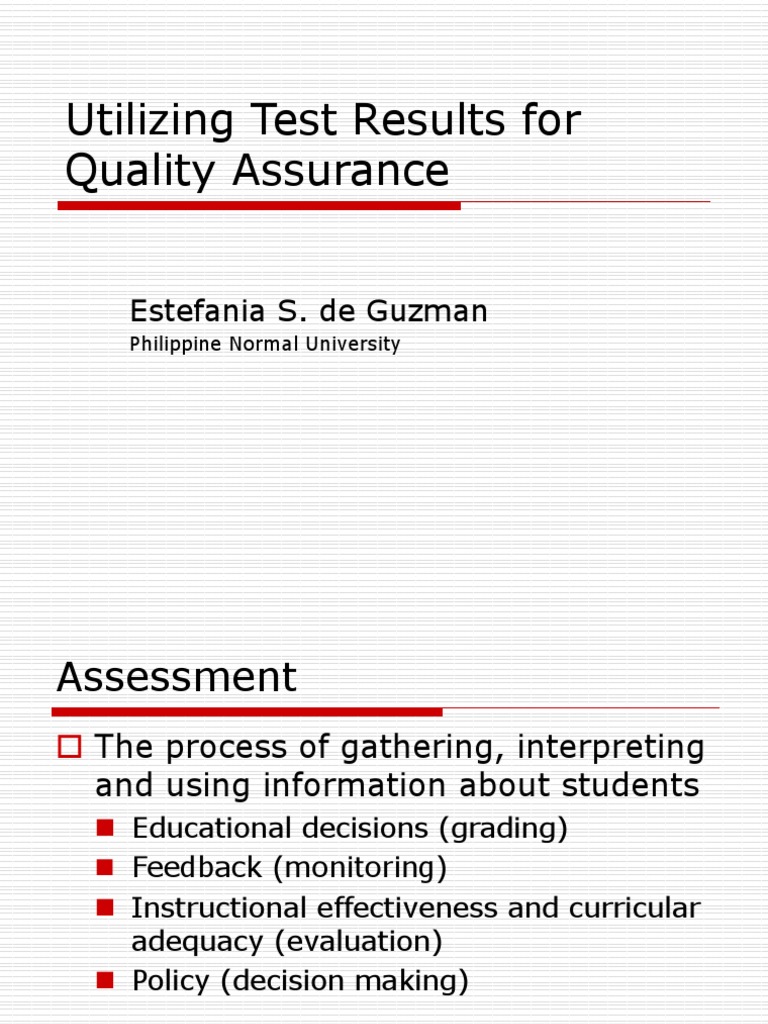 Test Results for Quality Assurance | PDF | Educational Assessment ...