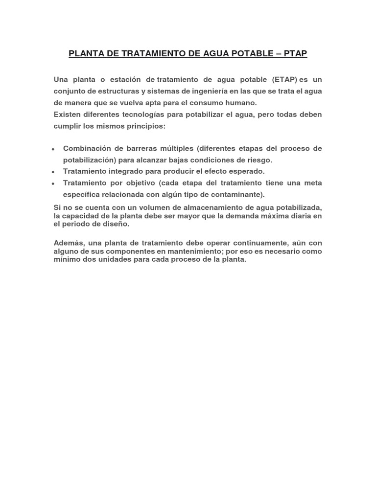 Planta de Tratamiento de Agua Potable | PDF | Agua | Química