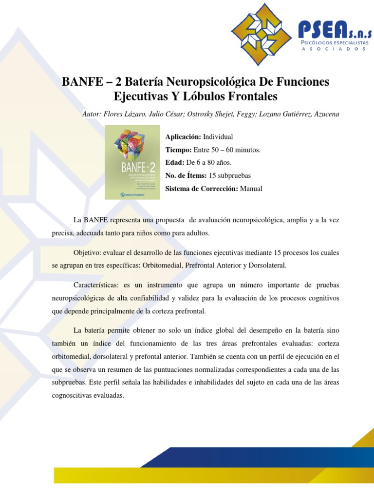 Batería Neuropsicológica Funciones Ejecutivas Lóbulos Frontales BANFE | PDF