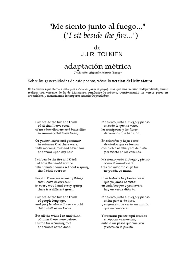 Traductor De Español A Elfico Online 24 - Me Siento Junto Al Fuego (Adaptacion Metrica) | PDF | Naturaleza
