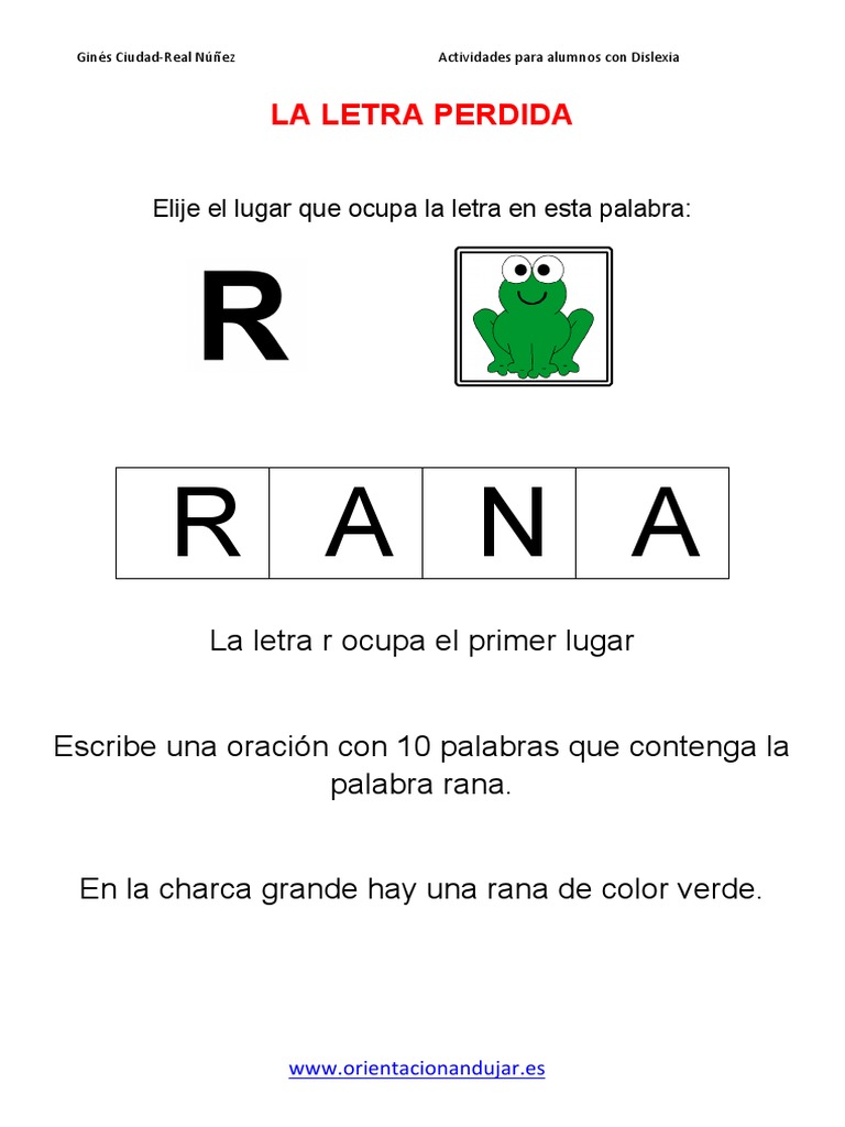 Ejercicios Para Niños Con Dislexia La Letra Perdidapdf