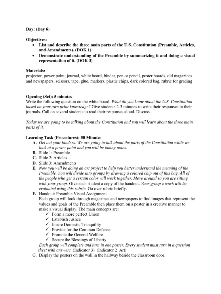 Preamble Lesson Plan | Download Free PDF | Rubric (Academic ...