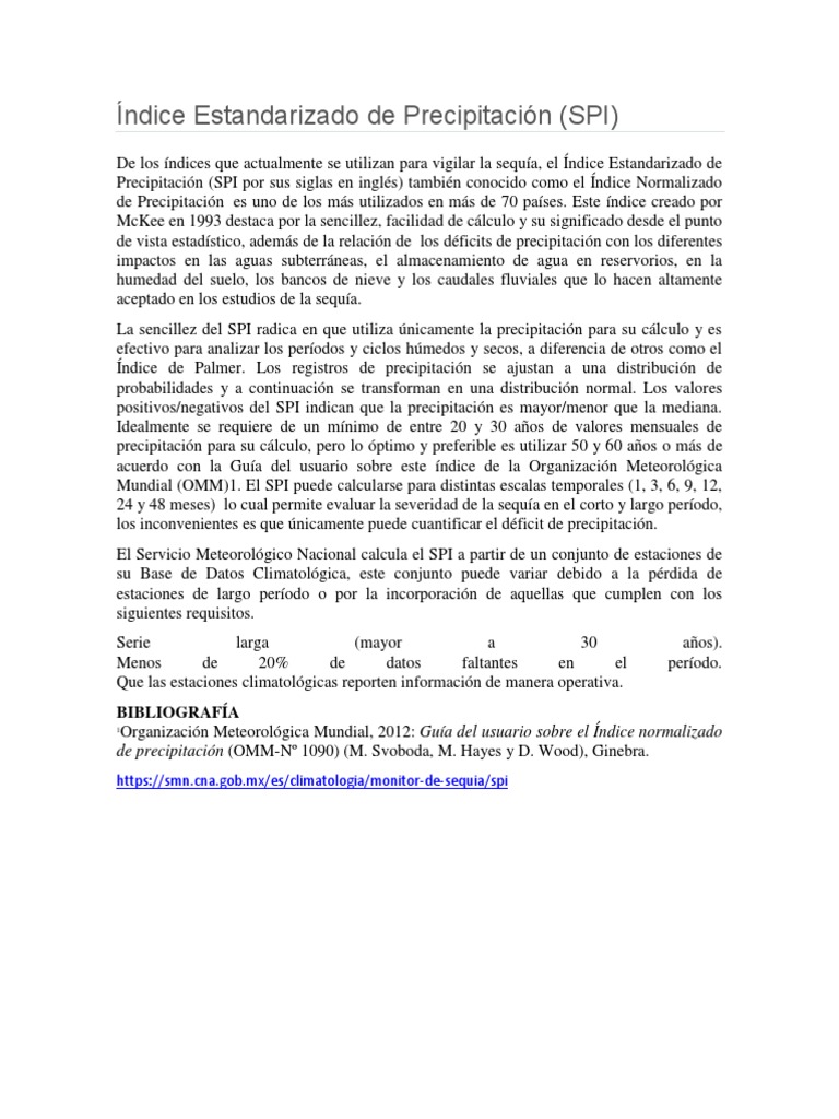 Índice Estandarizado de Precipitación PDF Precipitación Clima