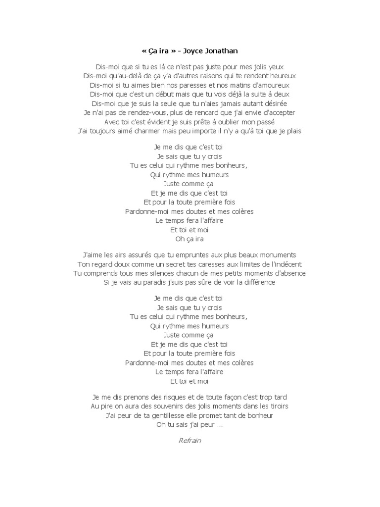 Je Ne Sais Pas Joyce Jonathan Paroles Ca Ira Paroles | PDF