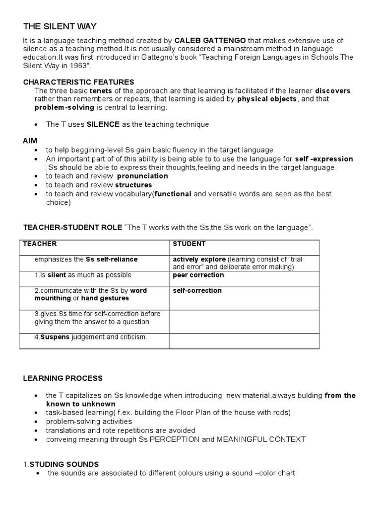 Silent Way Language Method Guide | PDF | Neuropsychological Assessment ...
