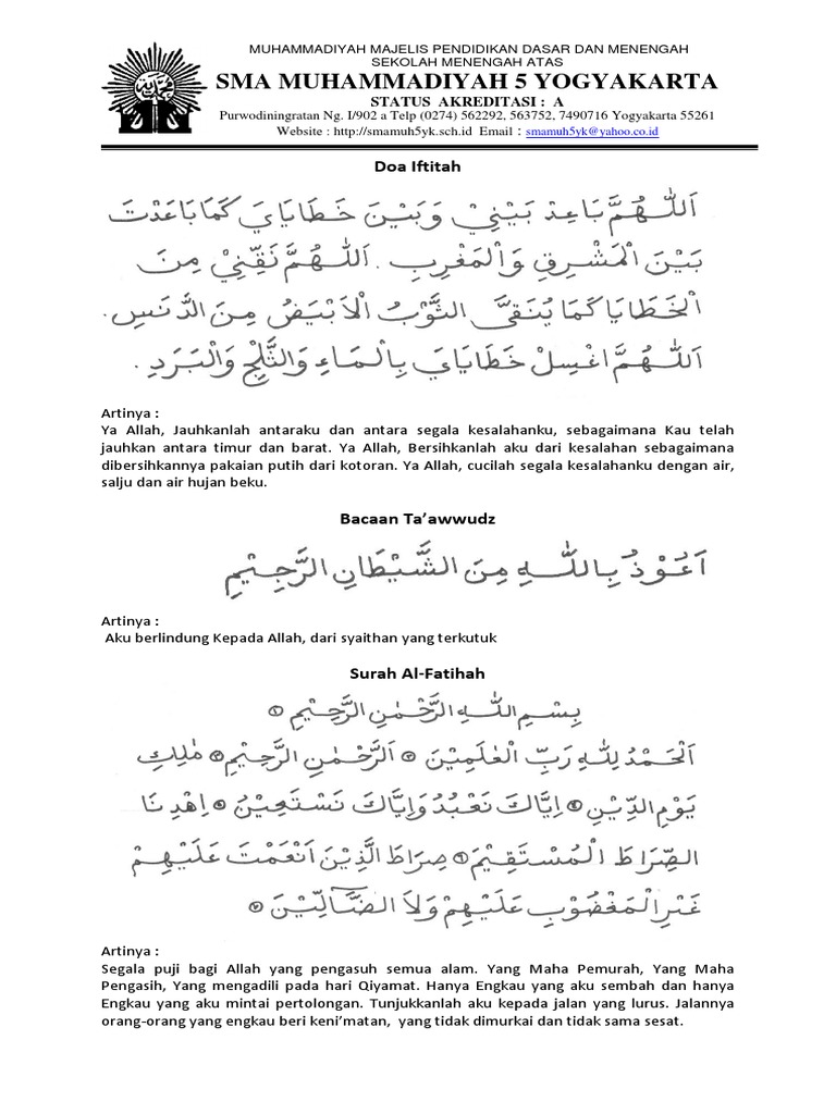 Sma Muhammadiyah 5 Yogyakarta Doa Iftitah