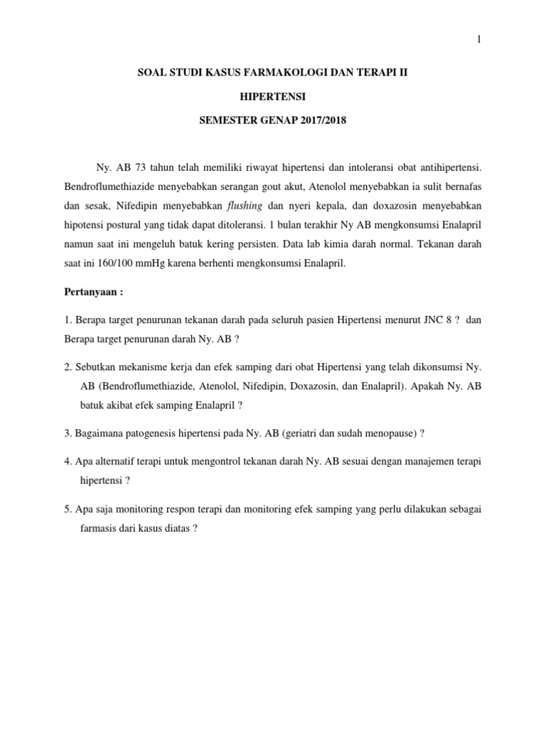 Soal Studi Kasus Farmakologi Dan Terapi II
