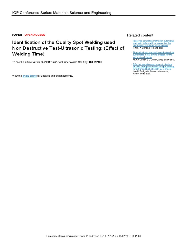 Quality Assessment of Spot Welding Using NDT | PDF | Nondestructive ...