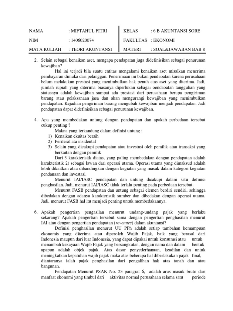 Soal Jawaban Genap Teori Bab 8 Pendapatan