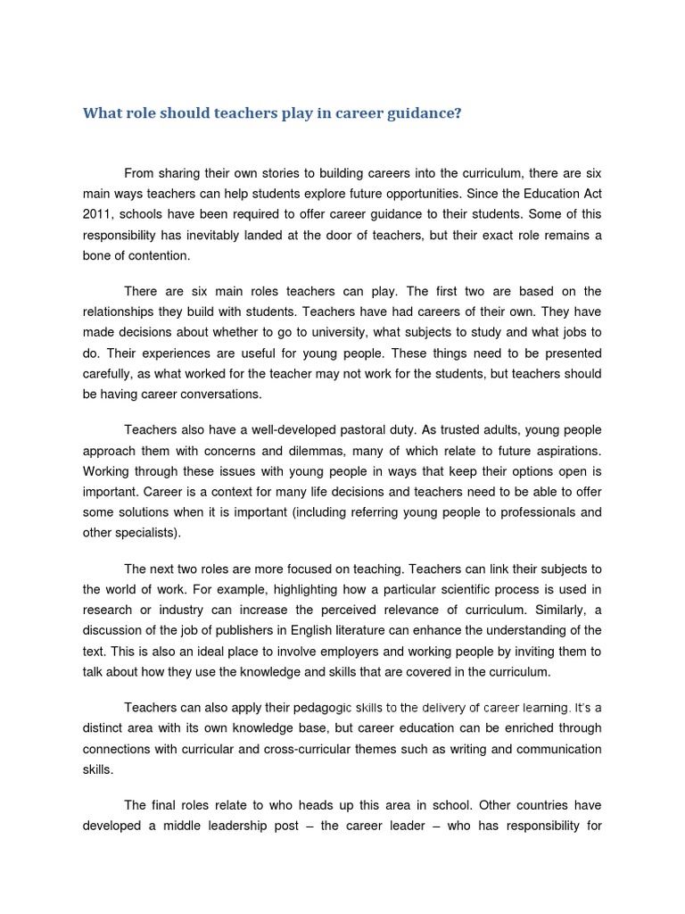 Teachers' Roles in Career Guidance | PDF | Teachers | Curriculum
