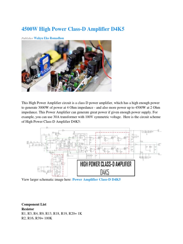 4500W High Power Class-D Amplifier D4K5 - Electronic Circuit | PDF