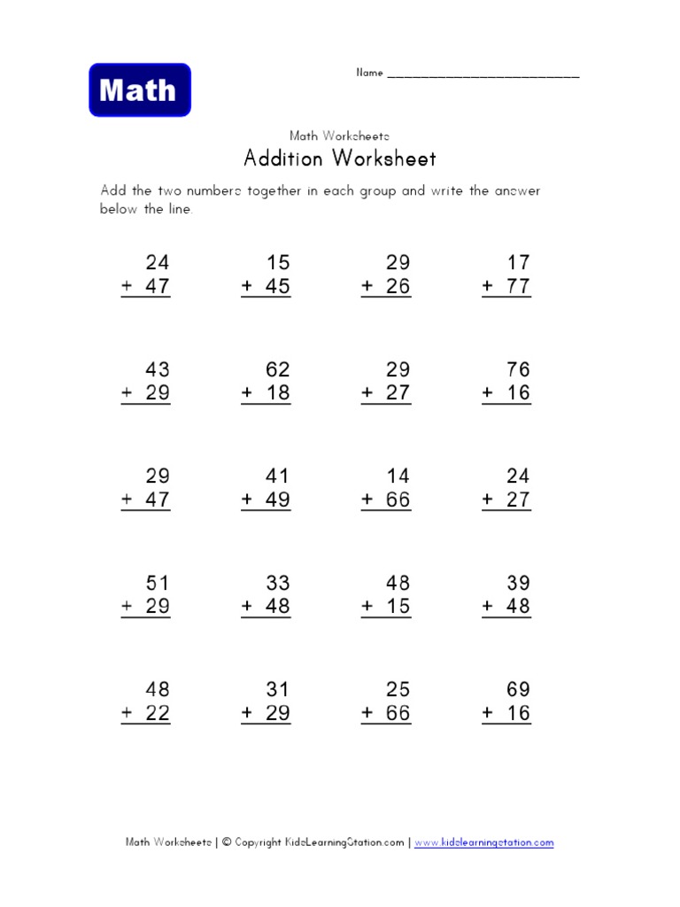 Math Worksheet Addition 1 | PDF