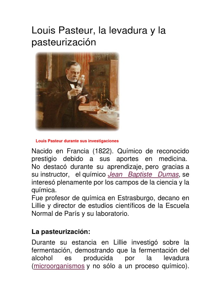 Aportes de Louis Pasteur y la Pasteurización | PDF | Luis Pasteur ...