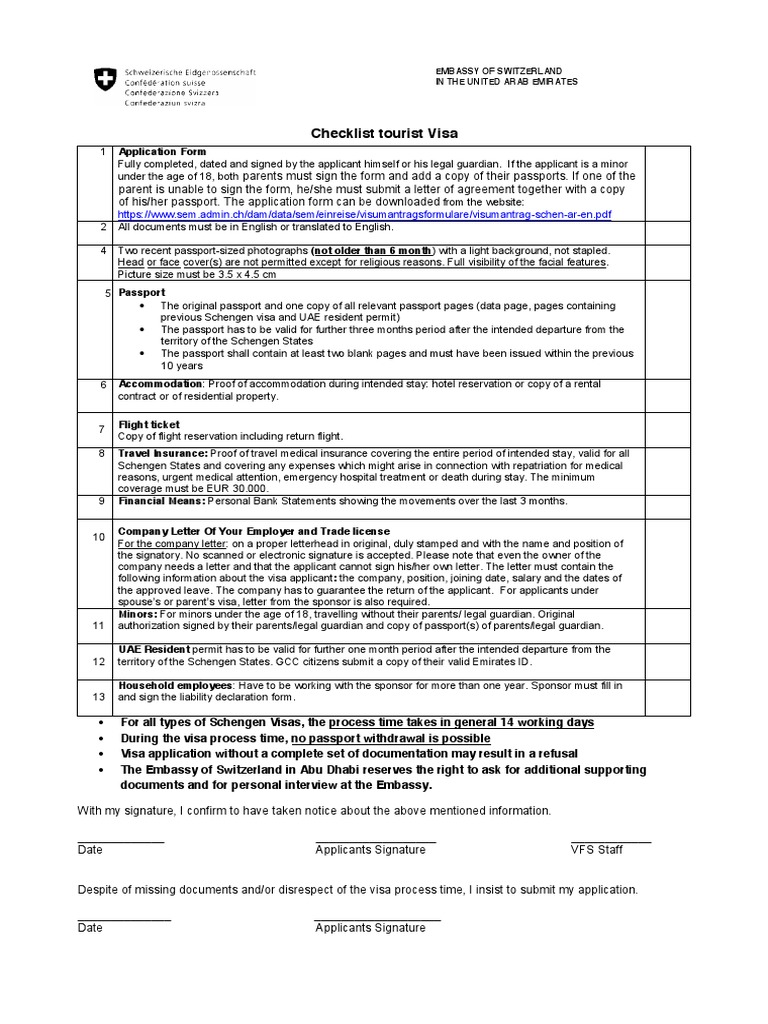 Swiss Checklist Travel Visa Passport Free 30day Trial Scribd