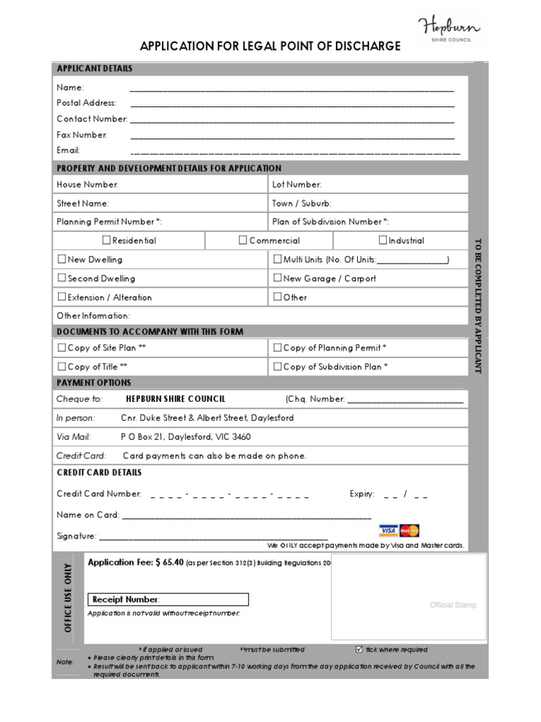 Application For Legal Point of Discharge | PDF | Mail | Credit Card
