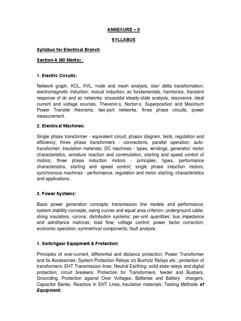 Junior Engineer Electrical Syllabus | PDF | Transformer | Amplifier