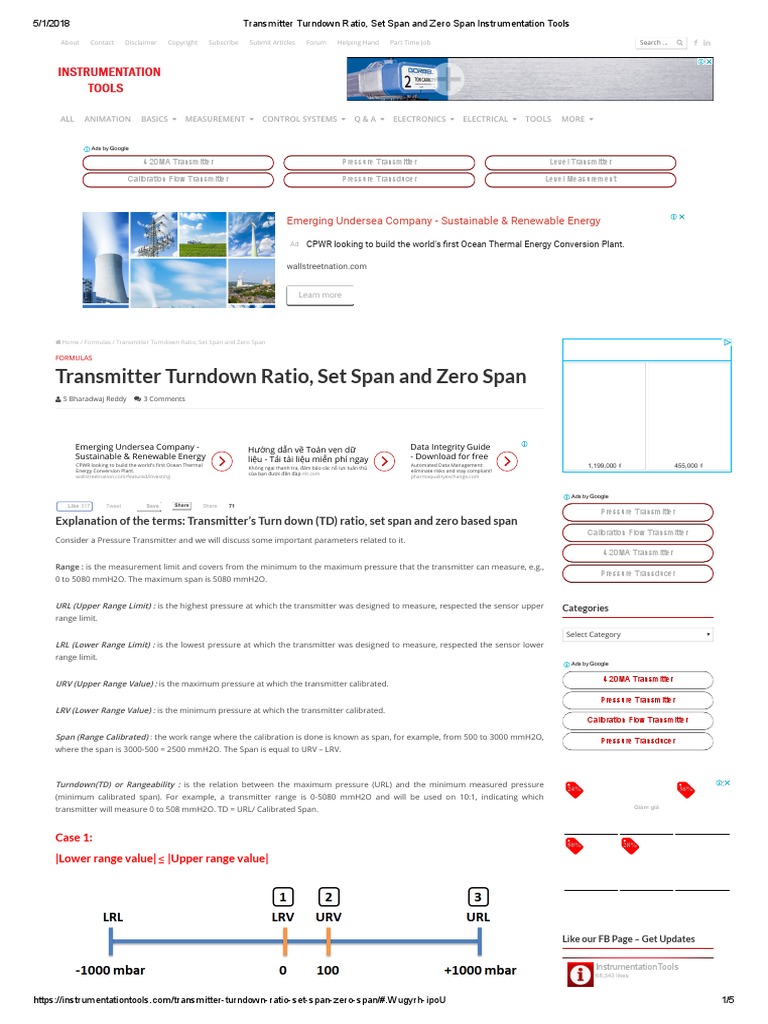 Transmitter Turndown Ratio, Set Span and Zero Span Instrumentation