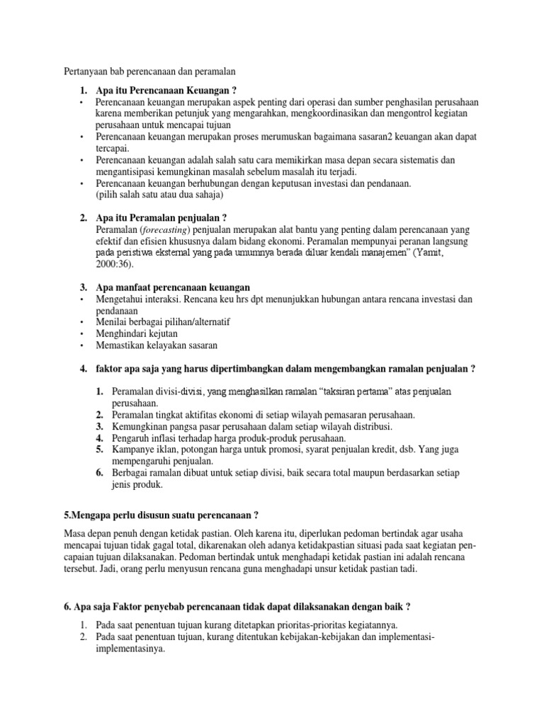 Mk Bab 5 Pertanyaan Bab Perencanaan Dan Peramalan