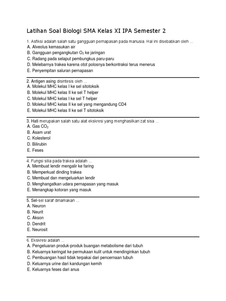 Soal Dan Jawaban Biologi Kelas Xi Semester 2 Sistem Ekskresi