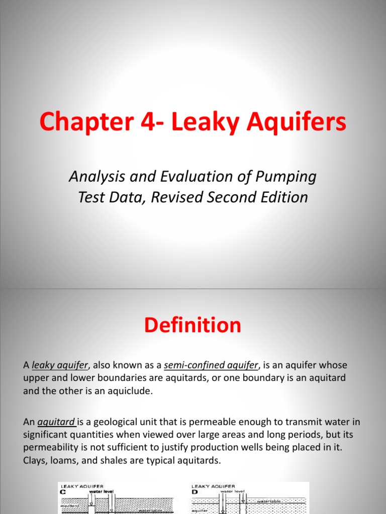 Chapter 4Leaky Aquifers Analysis and Evaluation of Pumping Test Data