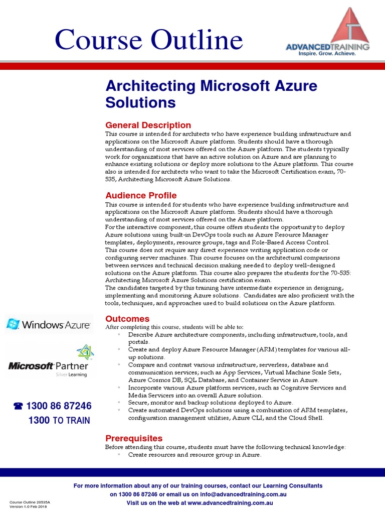 Azure Architecting Solutions Course Outline | PDF | Microsoft Azure ...