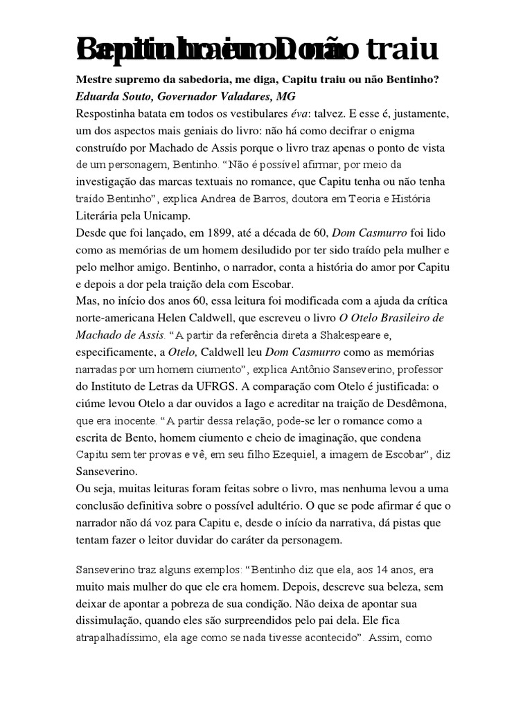 Capitu: Traição ou Inocência? | PDF | Otelo