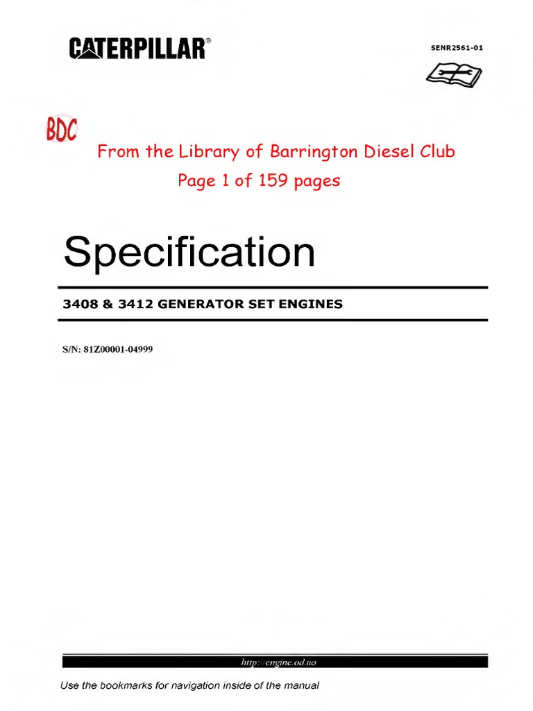 Caterpillar 3408 3412 Specification Manual Abby Cylinder (Engine